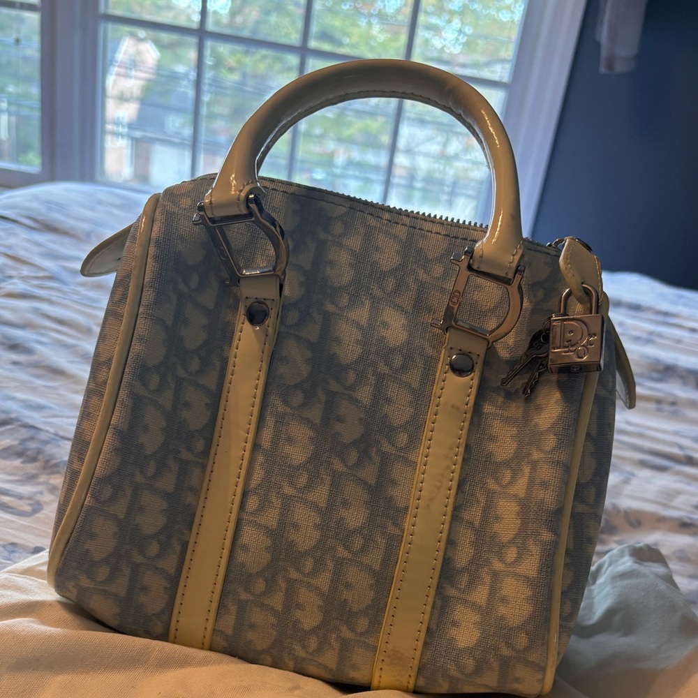Blue Boston Bag with Silver Hardware